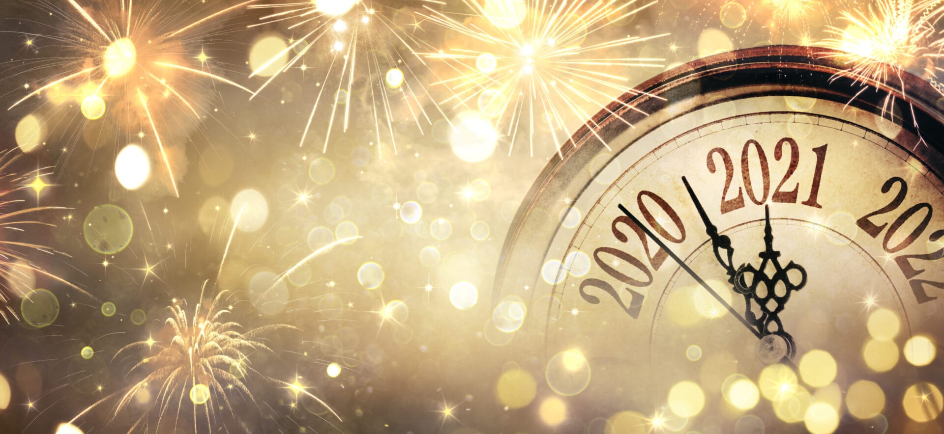 Happy New Year 2021 - Countdown To Midnight - Clock And Bokeh Lights
